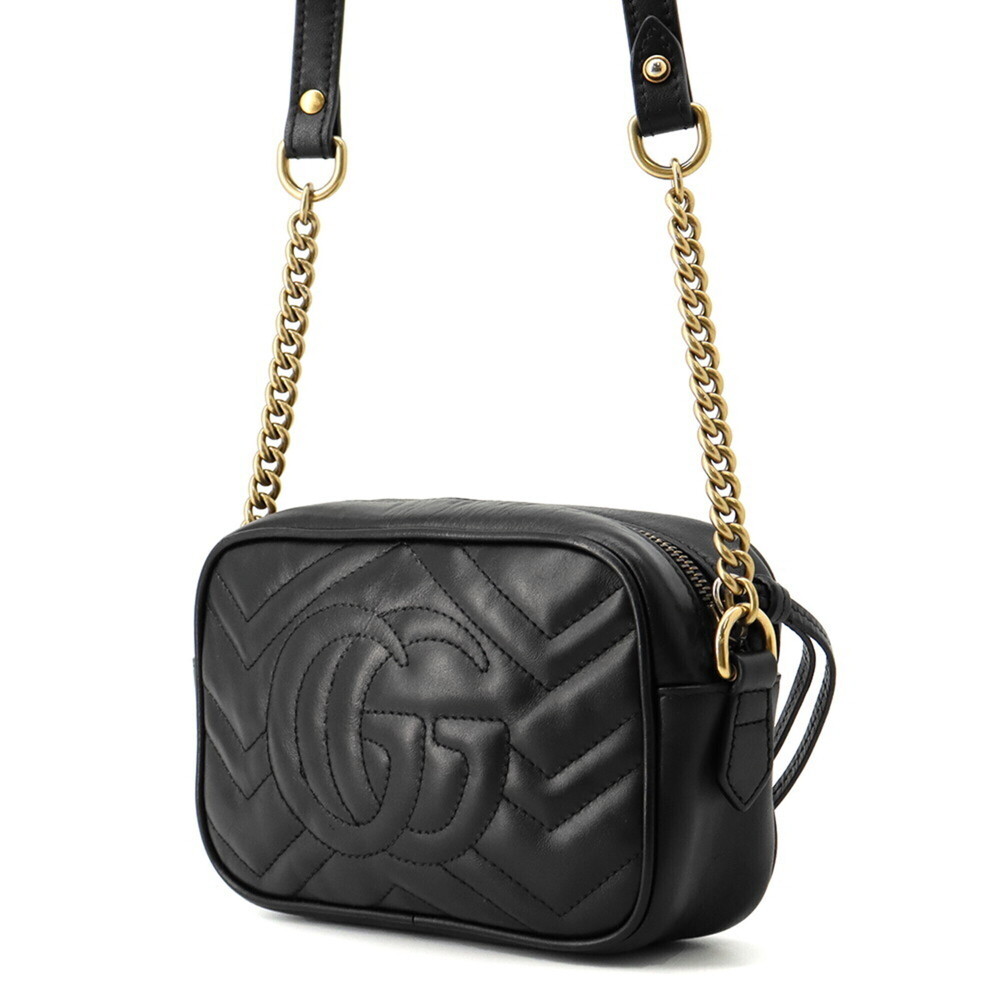 Gucci Chain Shoulder Bag GG Marmont Leather 634785 GUCCI Handbag Black Women's - Picture 2 of 15